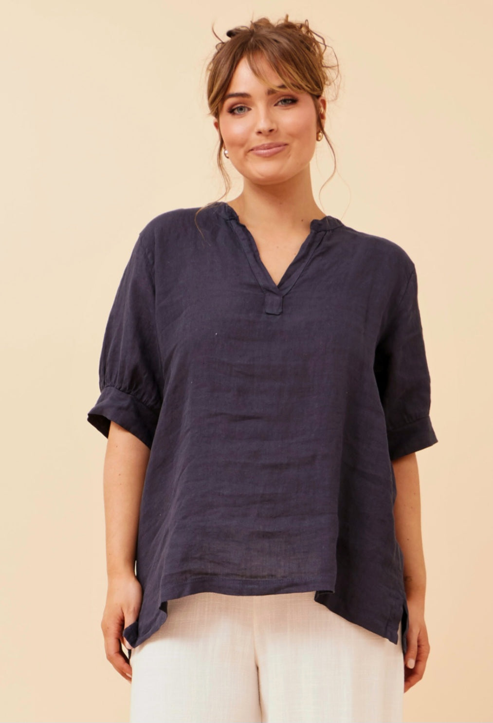 Navy Linen Top