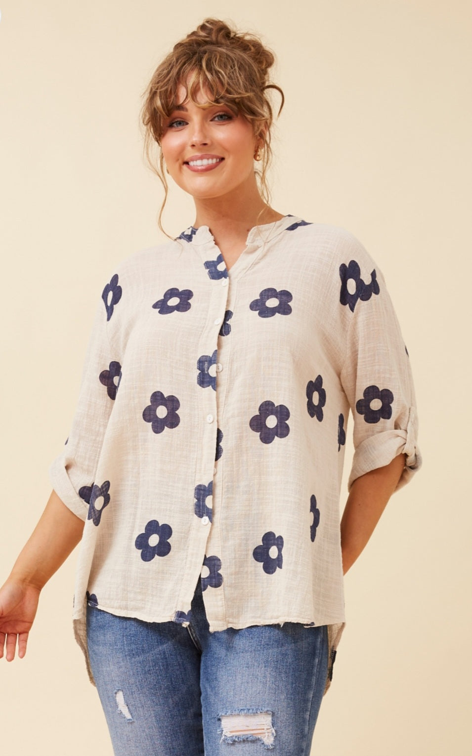 Cotton Navy Patterned Shirt