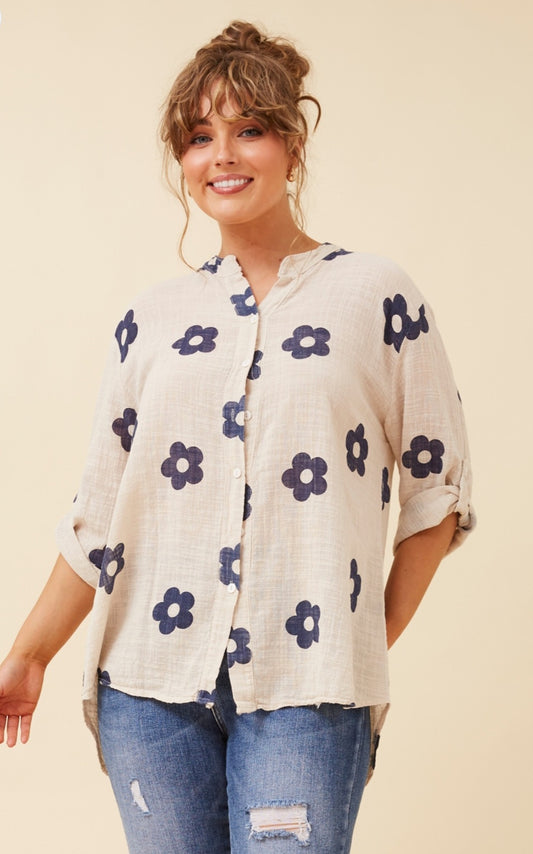 Cotton Navy Patterned Shirt