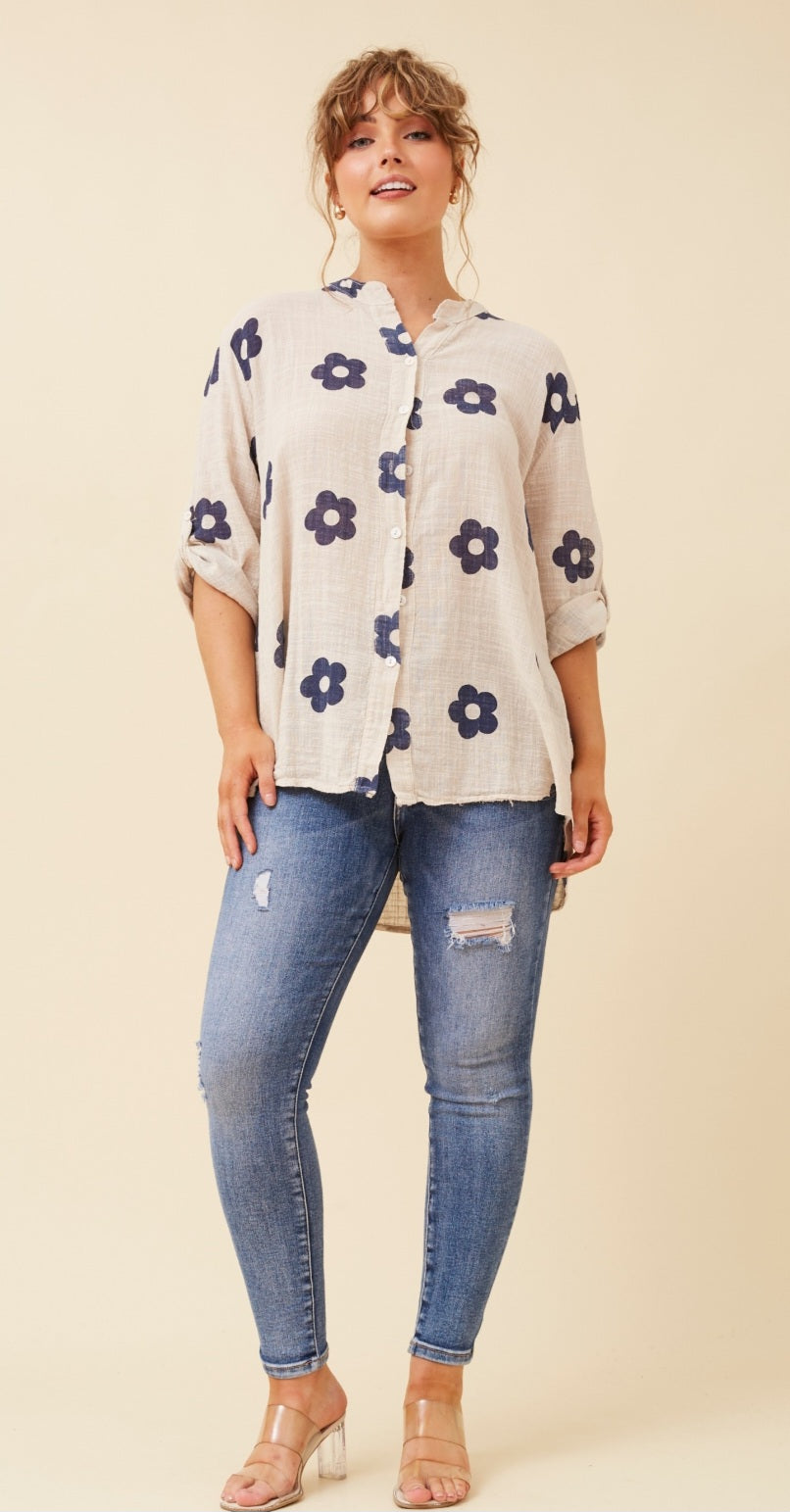 Cotton Navy Patterned Shirt