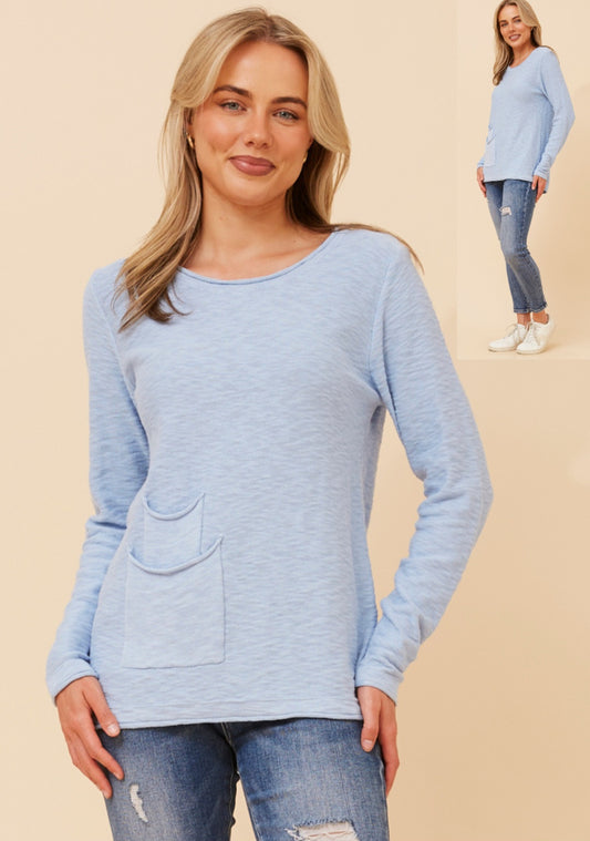 Cotton Knit Top Chocolate Blue