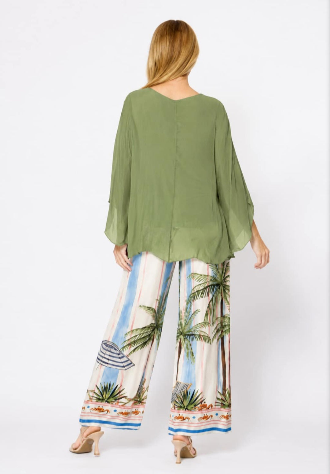 Green Silk Blend Layered Top