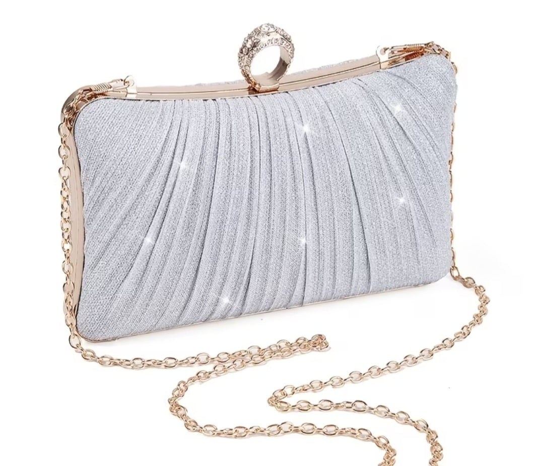 Silver Pleat Clutch