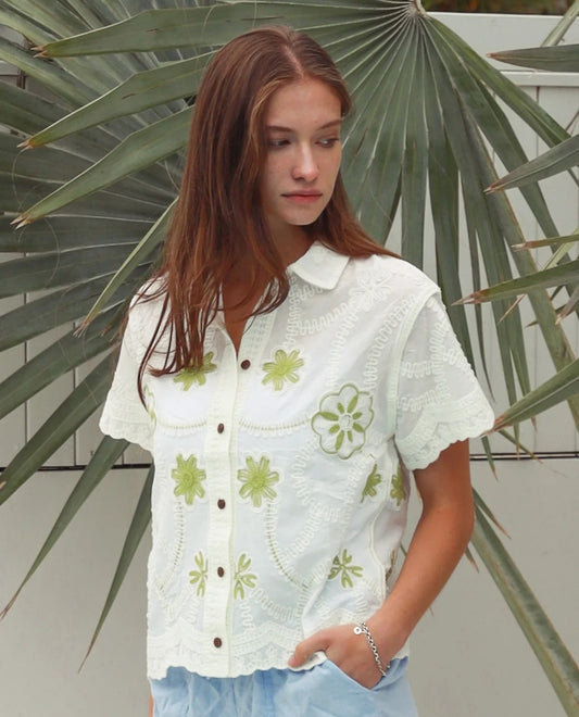 Embroided Cotton Blend Blouse