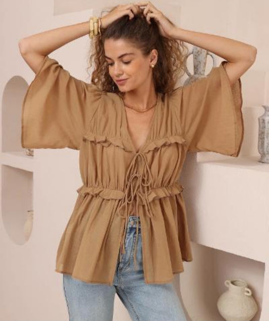 Eloise Tie Up Top Camel