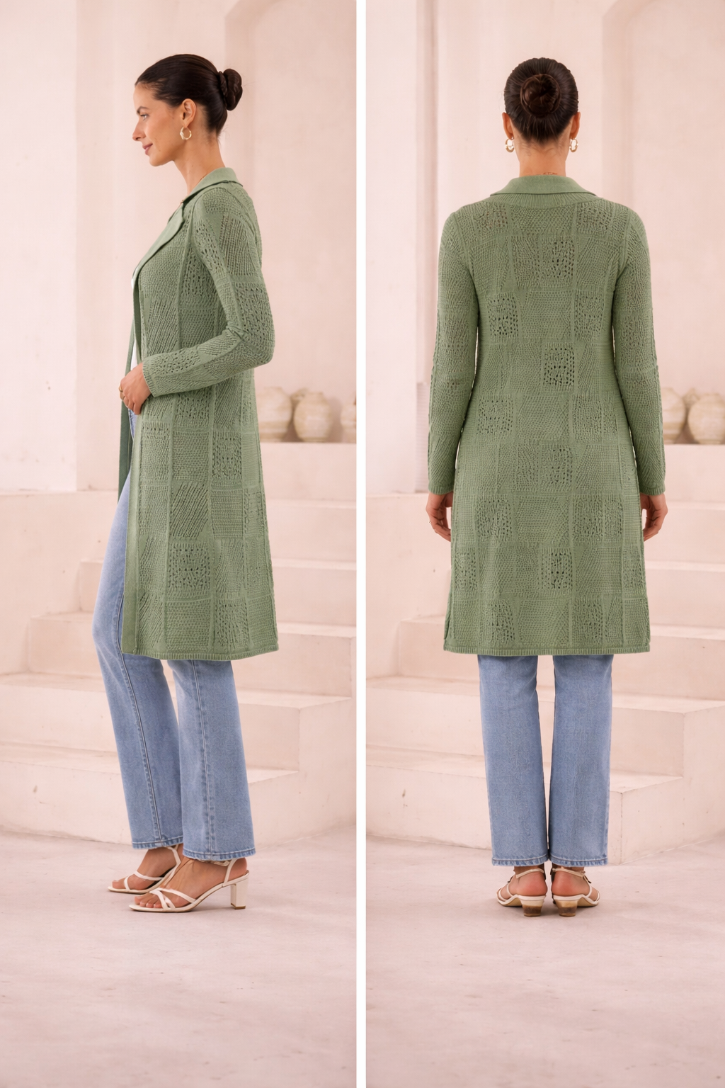 Sage Green Cotton Long Line Cardigan