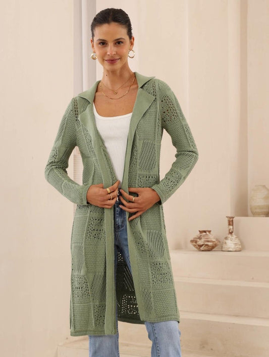 Sage Green Cotton Long Line Cardigan
