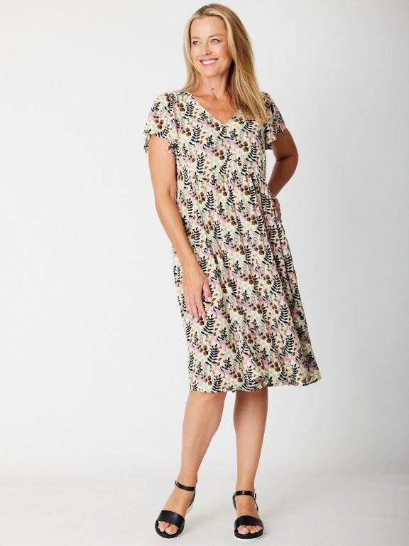 Sage Flounce Sleeve Pocket Dress