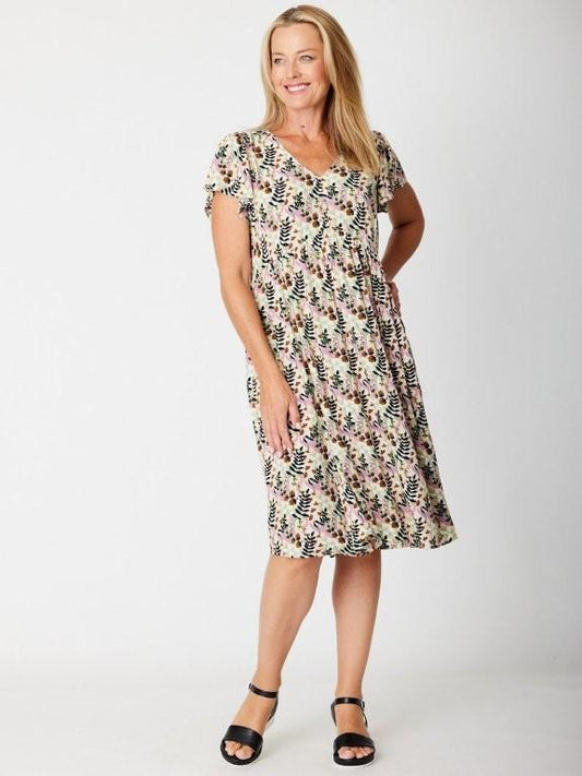 Sage Flounce Sleeve Pocket Dress