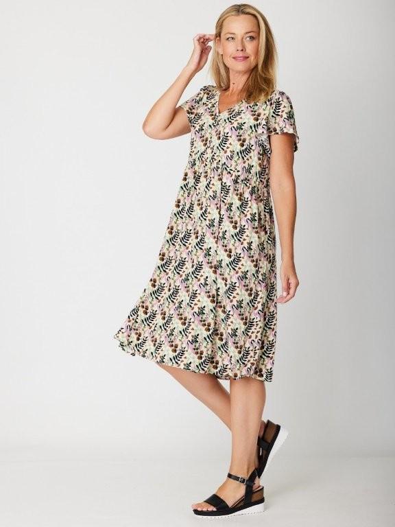 Sage Flounce Sleeve Pocket Dress