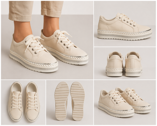 Platform Lace-Up Sneakers | Cream