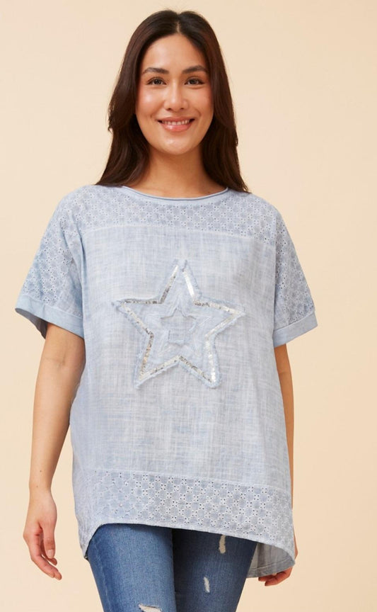 Cotton Star Top Grey