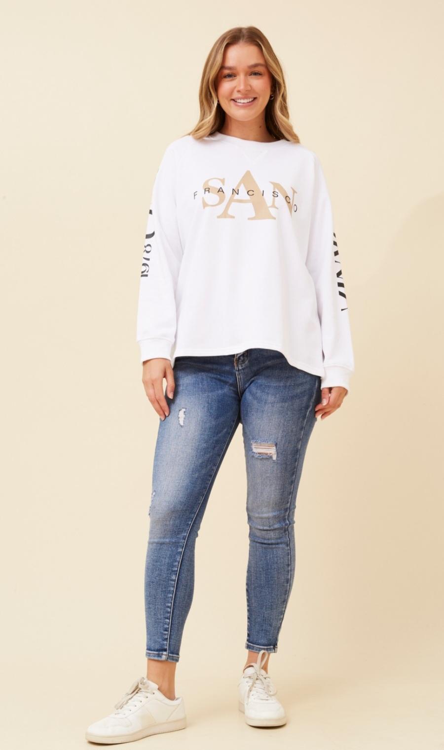 San Francisco White Fleece Top