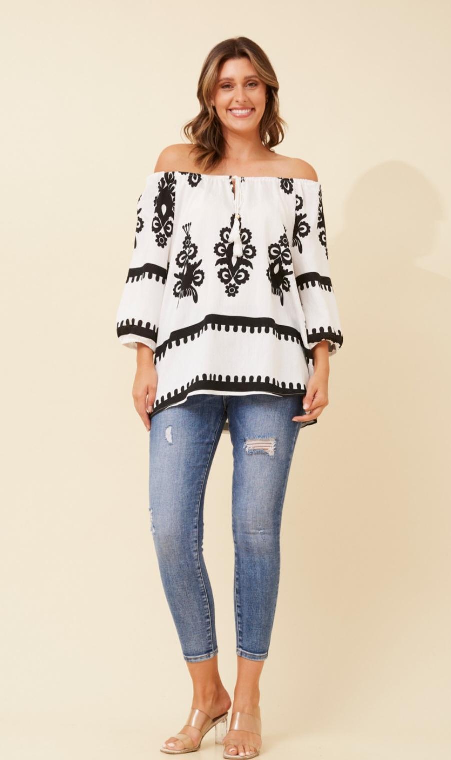 Black & White Silky Viscose Blouse