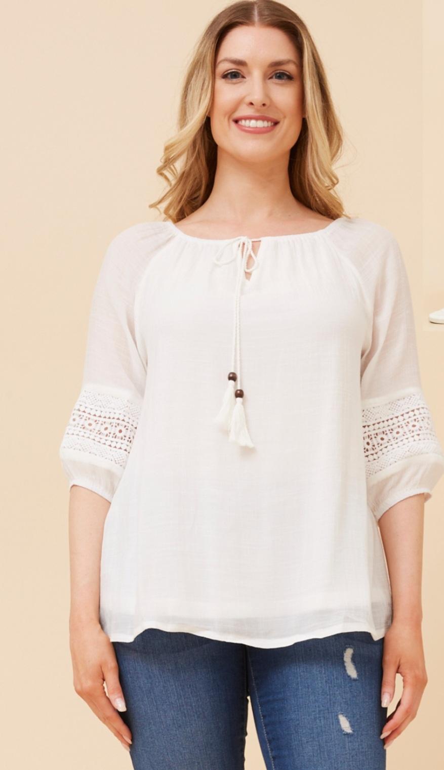 Coastal Breeze Lace Trim Top White