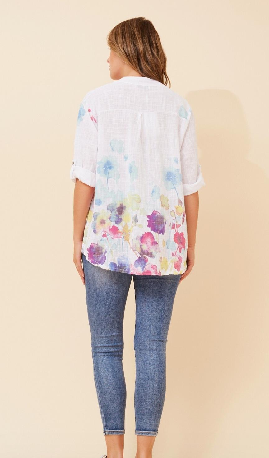 White Cotton Shirt with Painted like Details