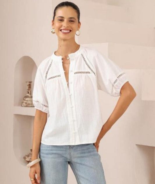 Elegant White Button Up Blouse