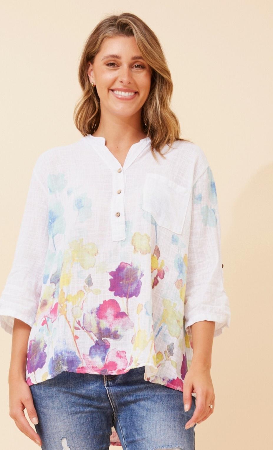 White Cotton Shirt with Painted like Details