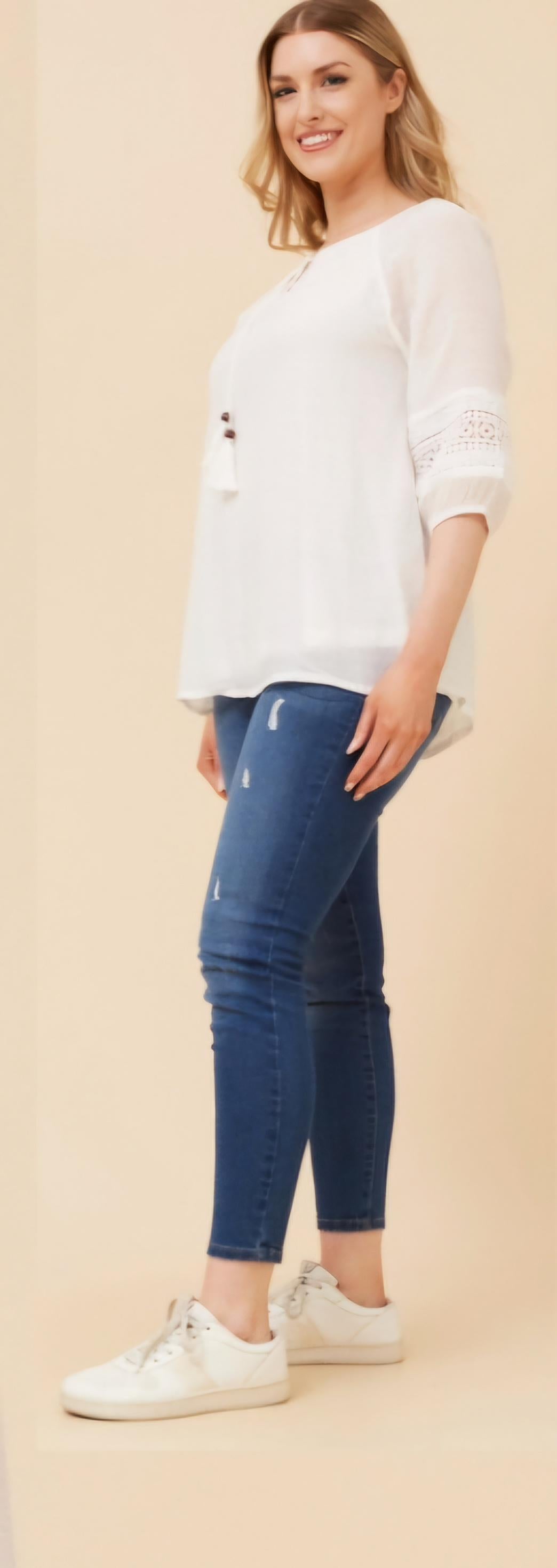 Coastal Breeze Lace Trim Top White