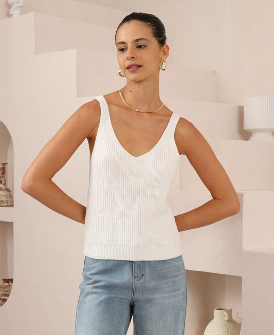 White Cotton Singlet Top