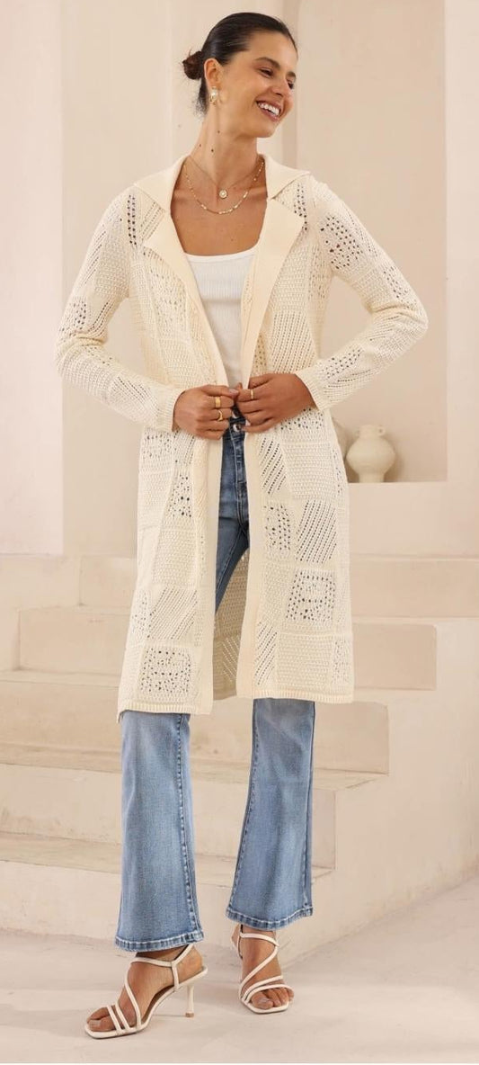Cream Cotton Long Line Cardigan