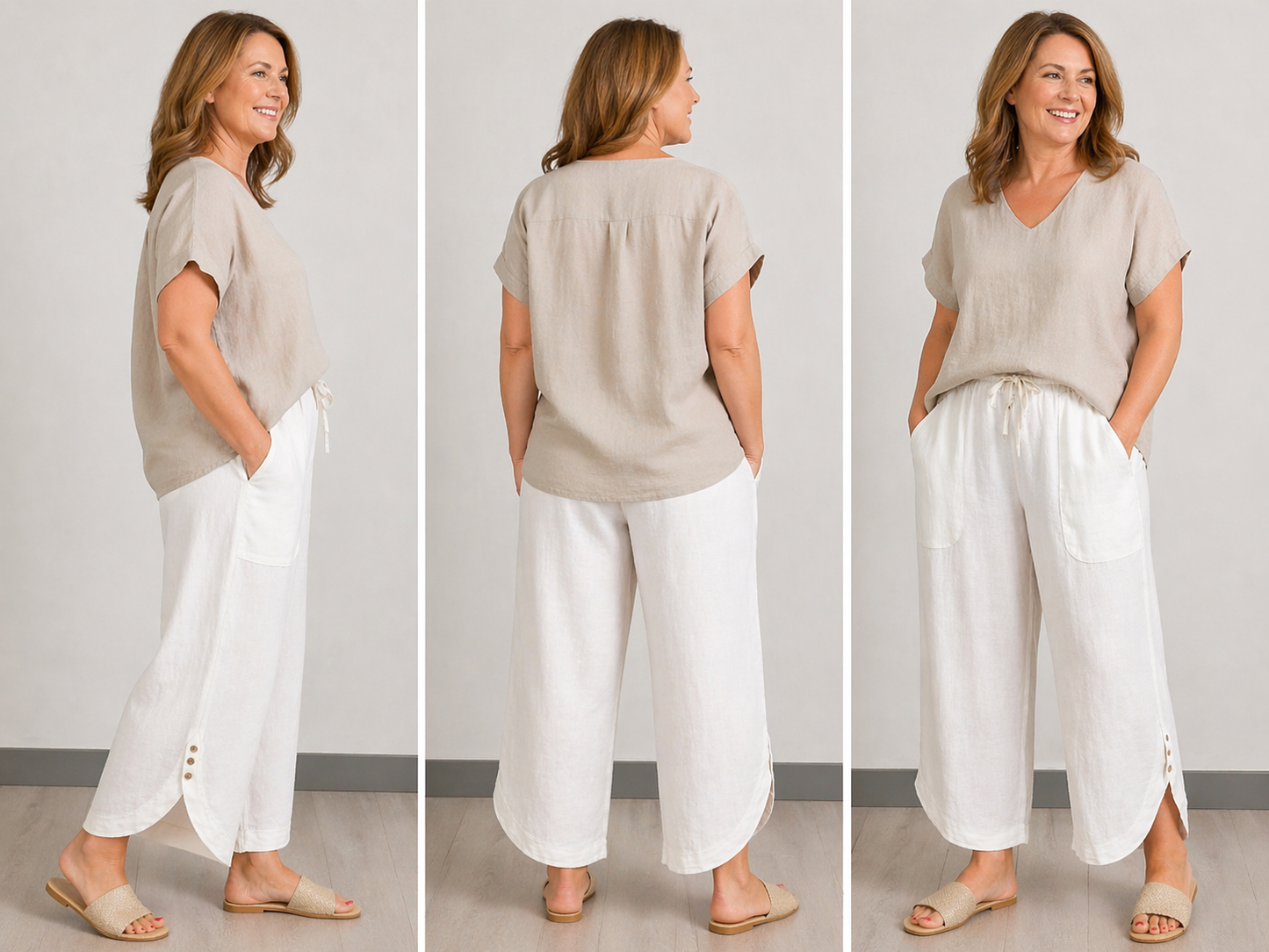 Linen Cotton Blend White Pants